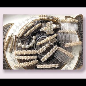 Vintage Hair Barrettes Combs Women’s Pearl Crystal Hairpins Accessory Lot